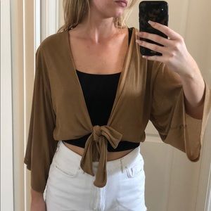 Tan sparkle tie wrap top. Honey Belle.
